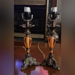 Elegant Bronze and Amber Table Lamps